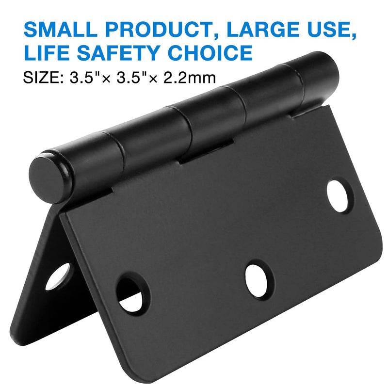 18 Pack Matte Black Door Hinges 3.5 Inch x 3.5" 1/4" Radius Interior Door Hinges Black Matte 3-1/2 Door Hinges for Doors Bedroom Small Rounded Conner Standard Bifold Residential Door Hinge Hardware 18 Pack