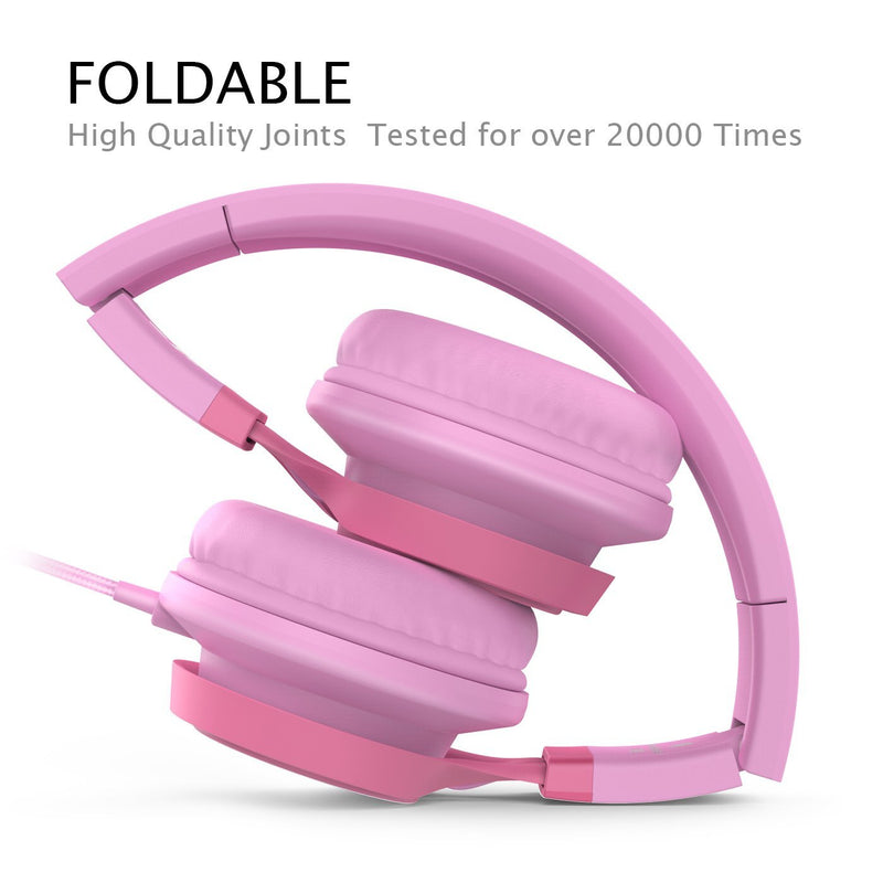 AILIHEN C8 Girls Wired Headphones with Microphone and Volume Control Folding Lightweight Headset for Cellphones Tablets Smartphones Chromebook Laptop Computer PC Mp3/4 (Pink) Pink
