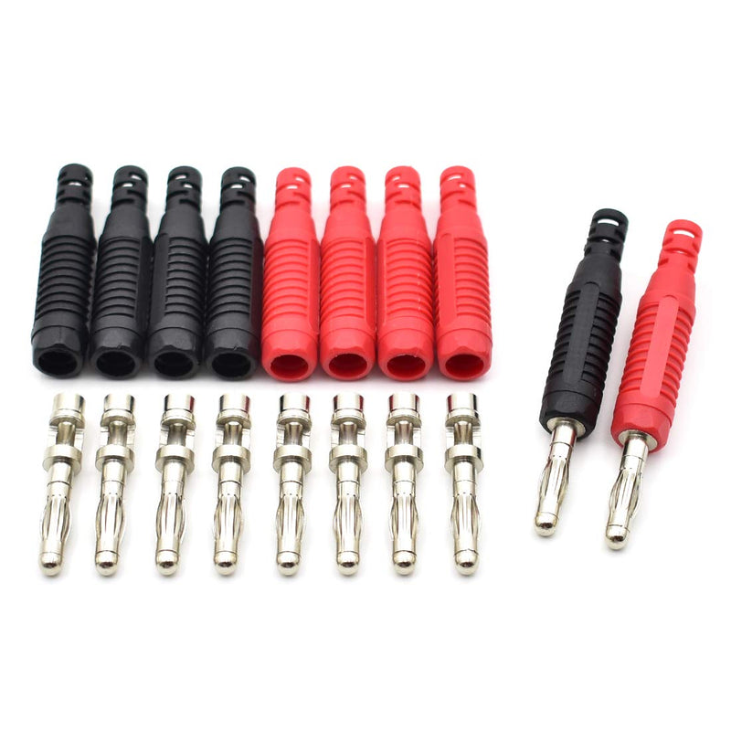 10Pcs 4mm Banana Plugs Solder DIY Banana Plug Male Connectors Adapters for Multimeter Test Leads Probes Red+Black