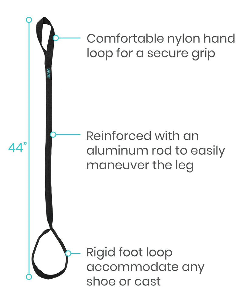 Vive Leg Lifter Strap (44 Inch) - Rigid Foot Loop, Hand Grip for Adult, Senior, Elderly, Handicap, Disability, Pediatrics - Long Band Mobility Aid for Car, Bed, Couch, Hip Replacement, Wheelchair