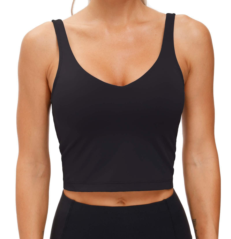 Women’s Longline Sports Bra Wirefree Padded Medium Support Yoga Bras Gym Running Workout Tank Tops Black X-Small