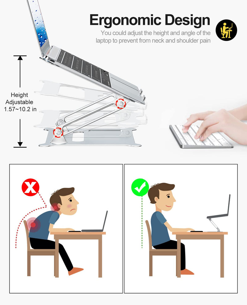 Urmust Laptop Notebook Stand Holder Adjustable Ultrabook Stand Riser Portable Compatible with MacBook Air Pro HP Dell XPS Lenovo All laptops 10-15.6"(Silver) A-Silver