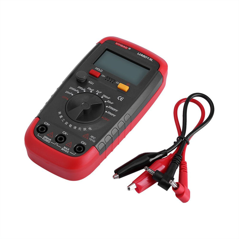 Handheld Capacitor Meter Tester,Digital Battery Powered Capacitan Capacitor Meter Tester 6013L LCD Display, 0.1pF-20,000uF (Red)