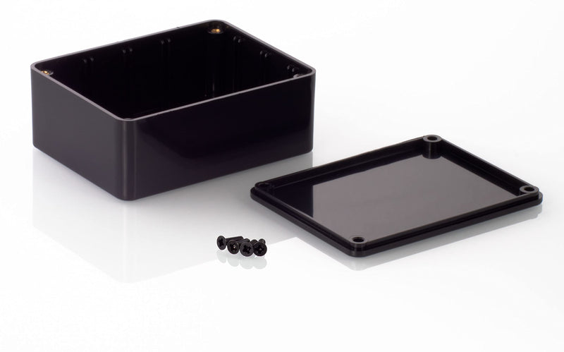 HeiGroup - MB2 ABS plastic enclosure with lid, multi-purpose enclosure, module enclosure, (LxWxH) 100 x 76 x 40 mm, with PCB guide, black - polished MB2: 100 x 76 x 40 mm