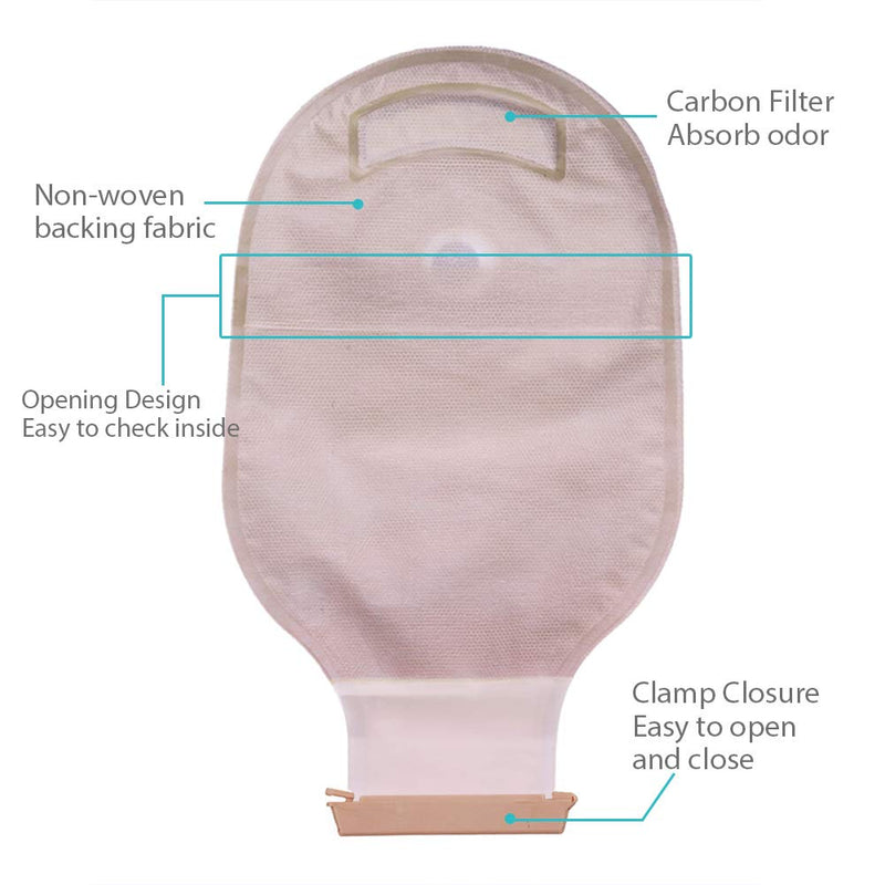 LotFancy Colostomy Bags, Pack of 20, Ostomy Colostomy Supplies, One Piece Drainable Pouches with Clamp Closure for Ileostomy Stoma Care, Cut-to-Fit 20 Count (Pack of 1)