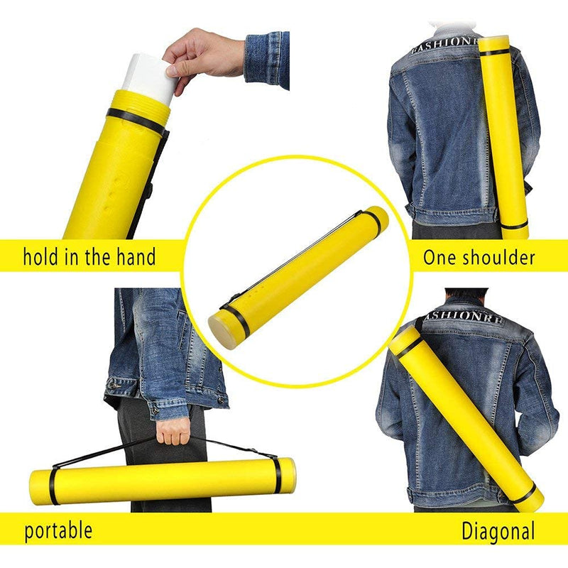 DEWEL Document Poster Tube with Clear ID Card Cap, Water and Light Resistant Telescoping Flexible Plastic Storage Tube for Blueprints, Prints, Posters, Targets,Artworks and Drawings (Yellow-Medium) Yellow-medium Size