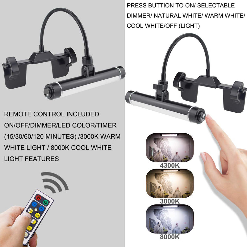 HONWELL Painting Lights Cordless，Dartboard Light with Remote，Rechargeable Picture Light, Picture Frame Light with 3 Modes 28 LEDs Rotate Head, 360° Flexible Neck, Clip on Display Light for Art-Black Black