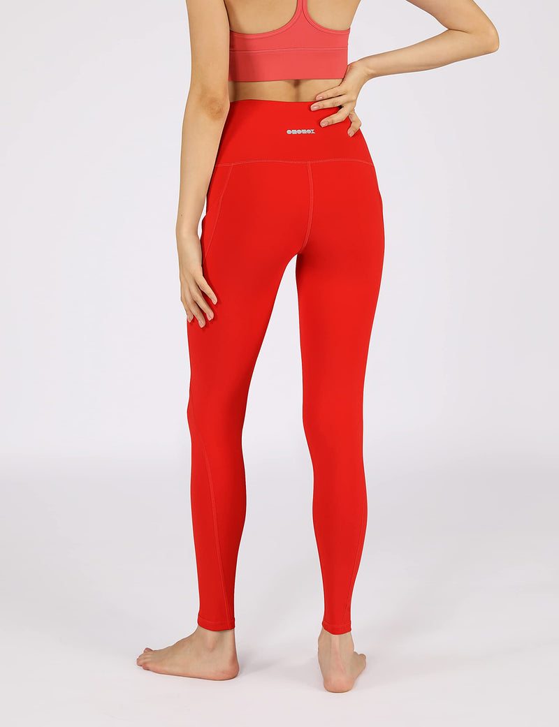 ODODOS Women's High Waisted Yoga Leggings with Pockets,Tummy Control Non See Through Workout Athletic Running Yoga Pants X-Small Red