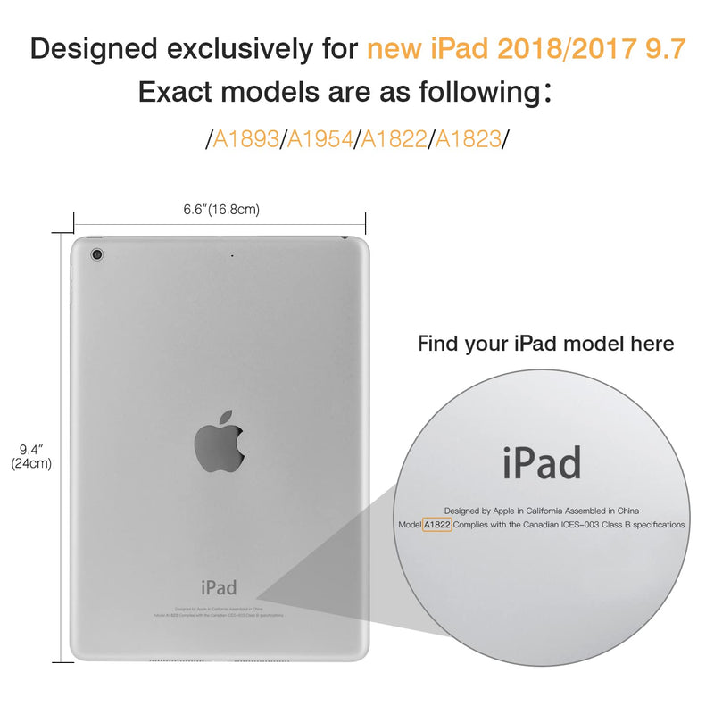 MoKo Case Fit 2018/2017 iPad 9.7 6th/5th Generation - [Heavy Duty] Shockproof Full Body Rugged Hybrid Cover with Built-in Screen Protector Compatible with Apple iPad 9.7 Inch 2018/2017, Light Gray