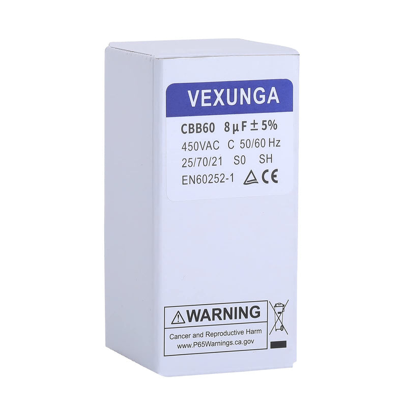 VEXUNGA motor capacitor starting capacitor 8µF 450V capacitor 8uF 8uF 450 volt 35x65MM CBB60 capacitors plug M8 for electric motor