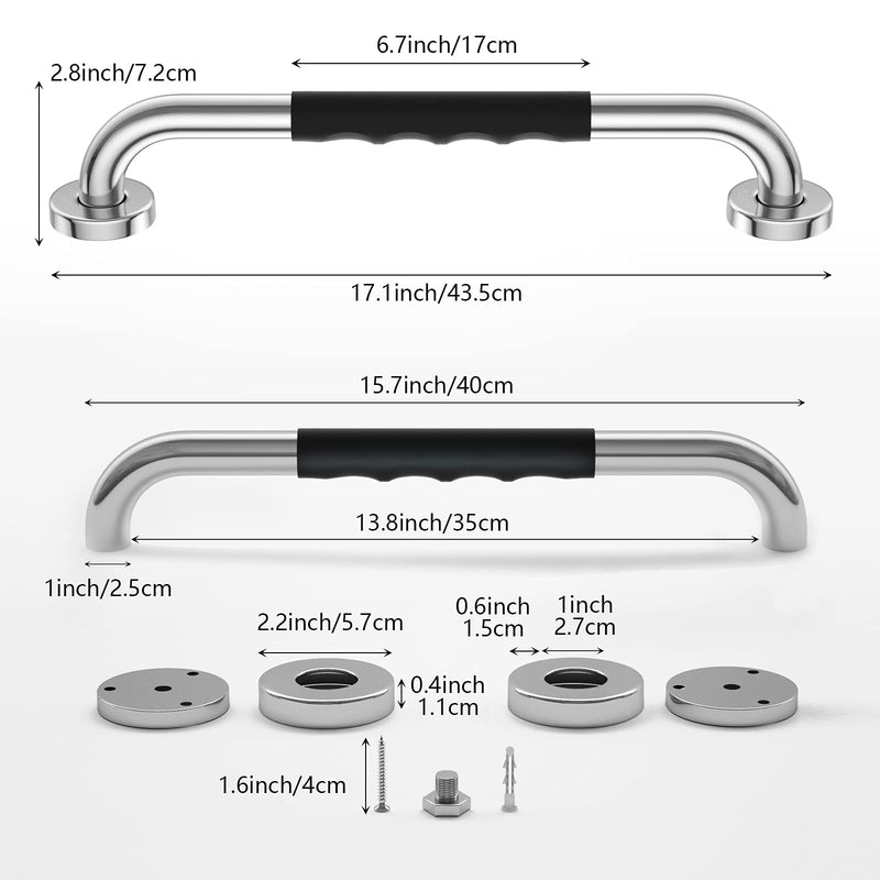 16 Inch Shower Grab Bar w/ Anti Slip Rubber Grip, ZUEXT SUS304 Stainless Steel Bath Grab Bar,Bathroom Balance Bar,Wall Mount Safety Handrail Support,Handicap Injury Elderly Senior Assist Handle 16 Inch Black