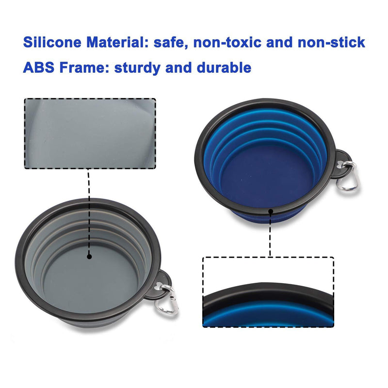 Expandable Dog Bowls for Travel, 2-Pack Dog Portable Water Bowl for Dogs Cats Pet Foldable Feeding Watering Dish for Traveling Camping Walking with 2 Carabiners, BPA Free S grey&navy