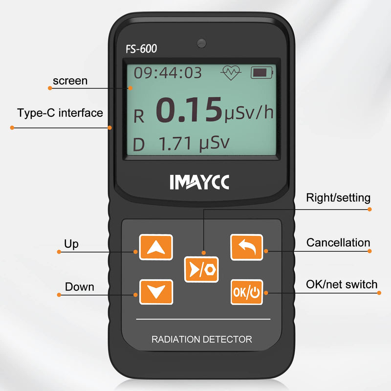 IMAYCC Geiger counter, digital radiation detector with real-time display, can be used in homes, businesses, indoors and outdoors. Black