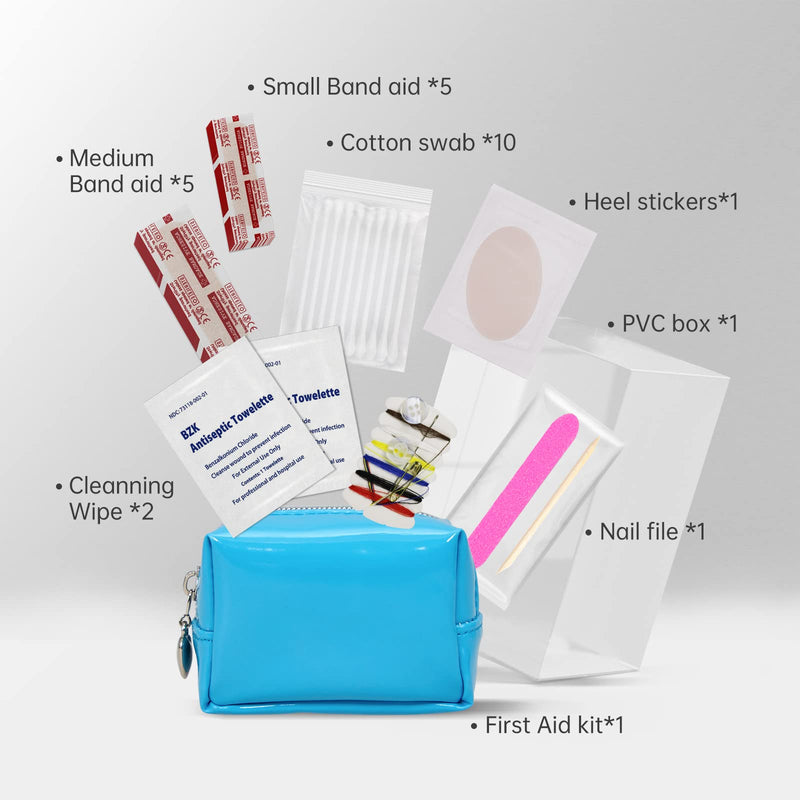 Kitgo Mini First Aid Emergency Clutch Kit -Mother Day Gift Compact Safety Pouch Party Bag with 27 Essential Items for Girl Lady Mother Wife Nurse for Girl Lady Mother Wife Nurse - Blue