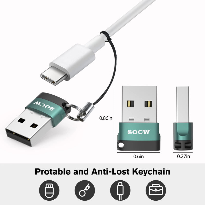 USB C Female to USB A Male Adapter,Compatible with Apple MagSafe Watch to USB Wall Plug,Type-C to A Charger Cable Connector for iPhone 13 12 Mini Pro Max,MacBook,iPad,Galaxy Note (Atrovirens ) 4 Pack atrovirens
