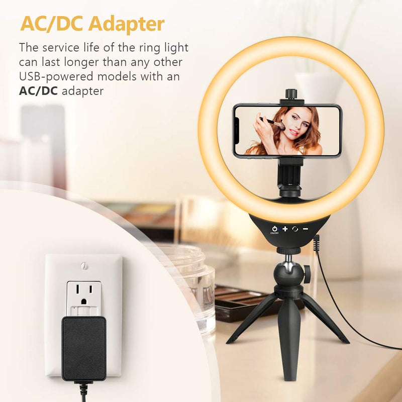 UBeesize 10" Selfie Ring Light with Tripod Stand & Cell Phone Holder, Dimmable Desktop LED Circle Light for Live Streaming/Makeup/YouTube/TIK Tok, Compatible with iOS and Android Phones