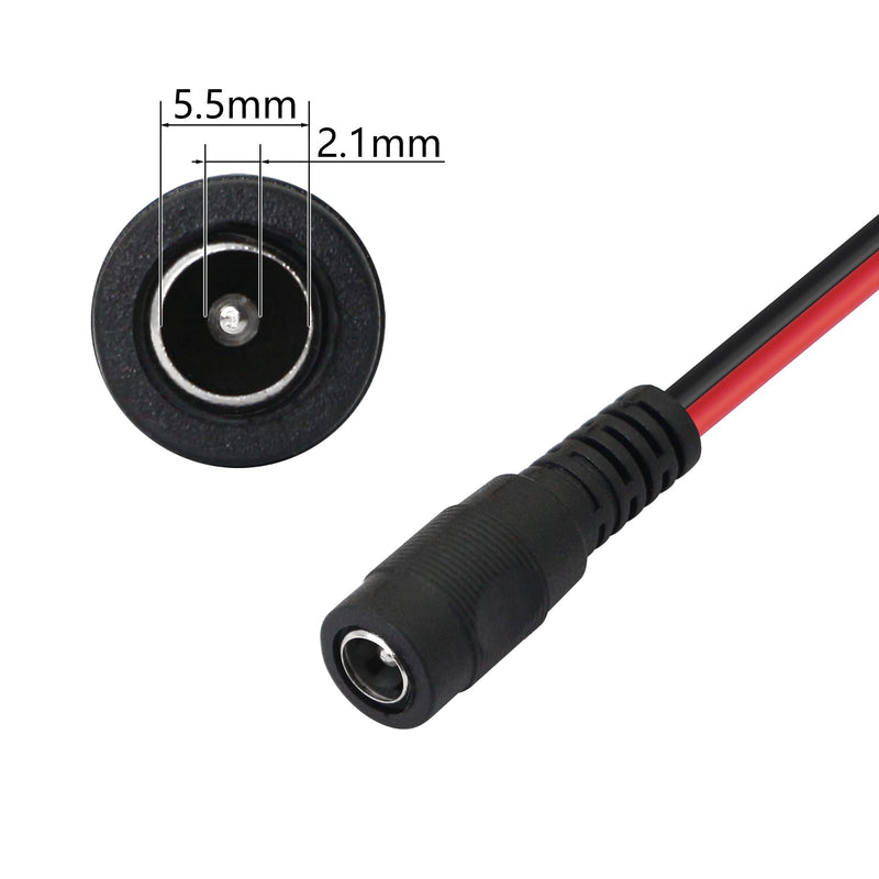 YACSEJAO 2 PCS DC Female Jack to Alligator Clip Power Cable 50CM /19.7Inches 2.1mmx5.5mm 12V DC Female Jack to Alligator Clip Power Cable
