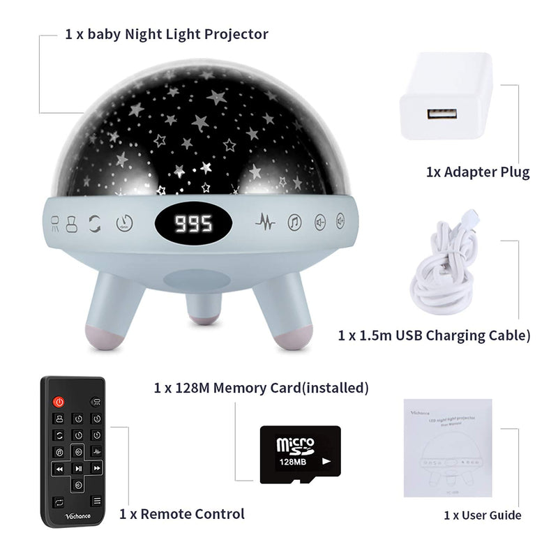 Night Light for Kids Room with Sound Machine Baby Night Light Star Projector White Noise Machine for Sleeping Soother Nursery Lamp 9 Natural Sounds 20 Lullabies Remote Control Timer Blue