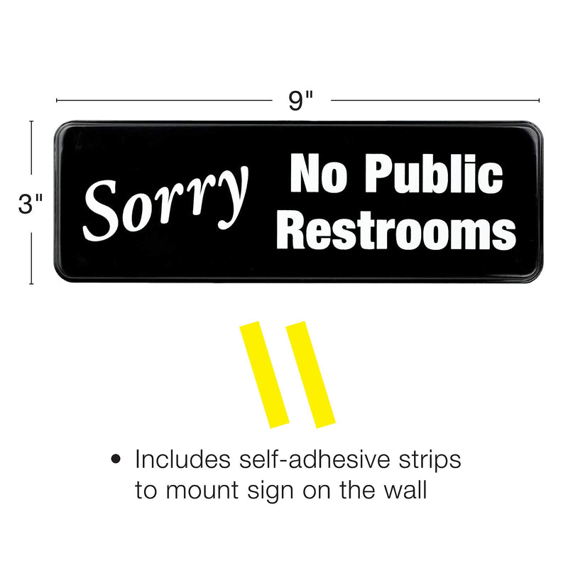 Sorry No Public Restroom Sign: Easy to Mount Informative Plastic Sign with Symbols 9x3, Pack of 3 (Black)