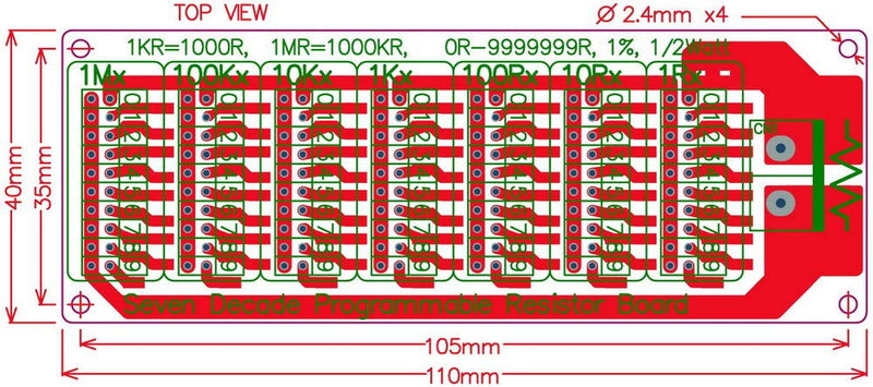 Electronics-Salon 1R - 9999999R Seven Decade Programmable Resistor Board, Step 1R, 1%, 1/2 Watt.