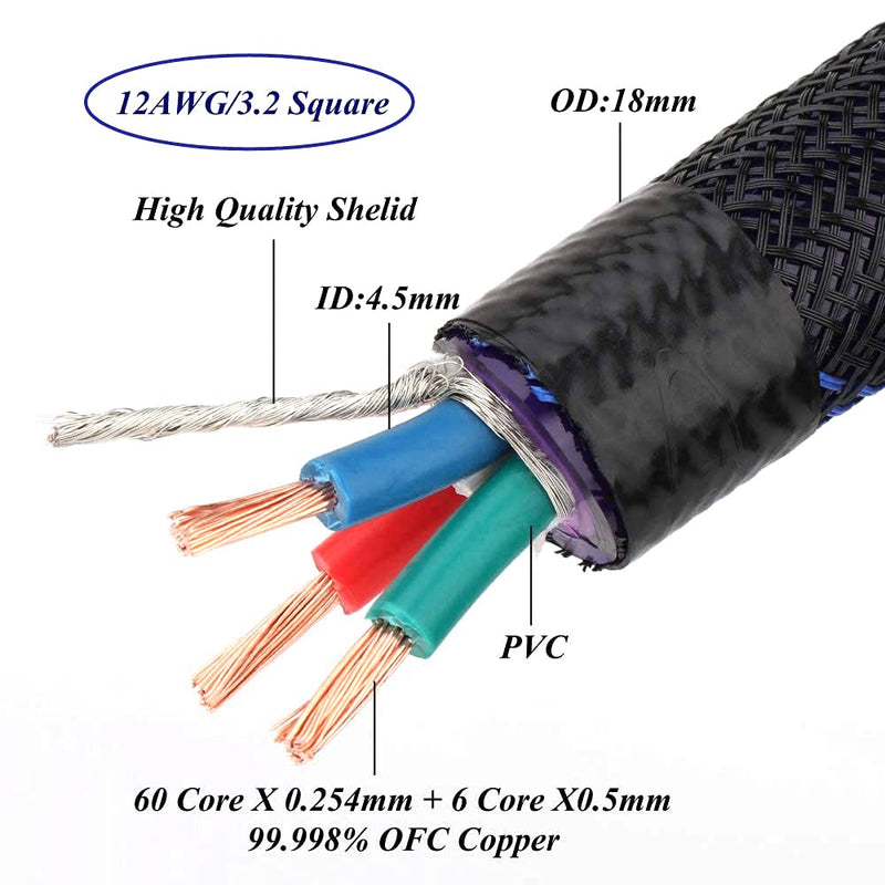 Monosaudio HiFi Audio AC Power Cable, Power Cord with 3-Prong US Version Rhodium Plated Plugs, 12AWG Audiophile Power Cord 125V 15A, Braided Sleeves Power Line (4.9FT/1.5M) 4.9FT/1.5M