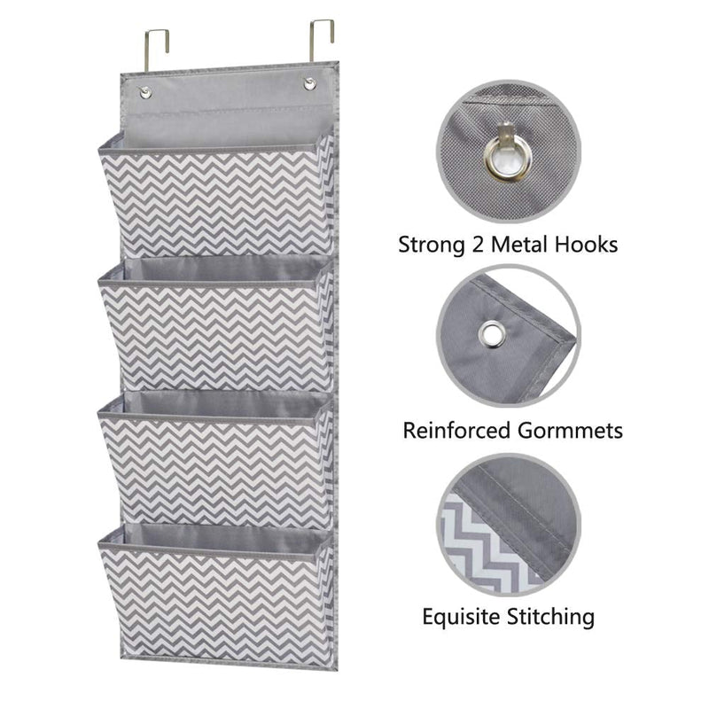 Eamay Wall Mount/Over Door File Hanging Storage Organizer - 4 Large Office Supplies File Document Organizer Holder for Office Supplies, School, Classroom, Office or Home Use, Wave Pattern 4 Pocket - Wave Pattern