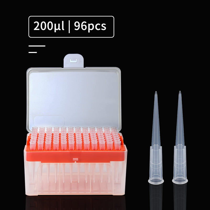 200uL Pipette Tips - Four E's Scientific Universal 200ul Pipettor Tips Racked Non-pyrogenic DNAse/RNAse Free Autoclavable 1 Rack 96 Tips Transparent