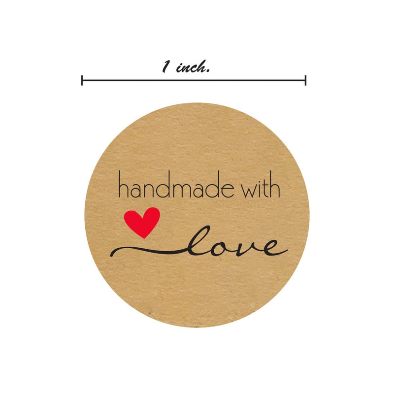 1" Inch Round Natural Kraft Handmade with Love Stickers/500 Labels per roll