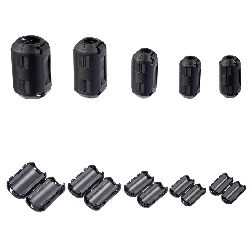 HUAREW 5 Values 28 Pcs Black Clip-on Ferrite Ring Core RFI EMI Noise Suppressor Cable Clip for 3.5mm 5mm 7mm 9mm 13mm Diameter Cable