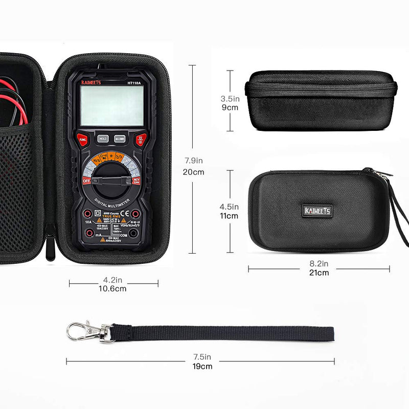 KAIWEETS HT118A Multimeter case Hard Travel Case Replacement with Mesh Pocket for Digital Multimeter TRMS 6000 Counts Volt Meter Auto Ranging (Case Only, No Multimeter)