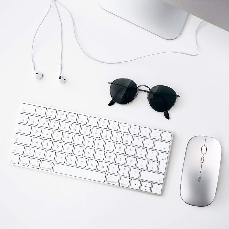 Wireless Mouse,Rechargeale & Noiseless, Inphic Ultra Slim USB 2.4G PC Computer Laptop Cordless Mice with USB Nano Receiver, 1600 DPI Travel Mouse for Office Windows Mac Linux MacBook, Silver