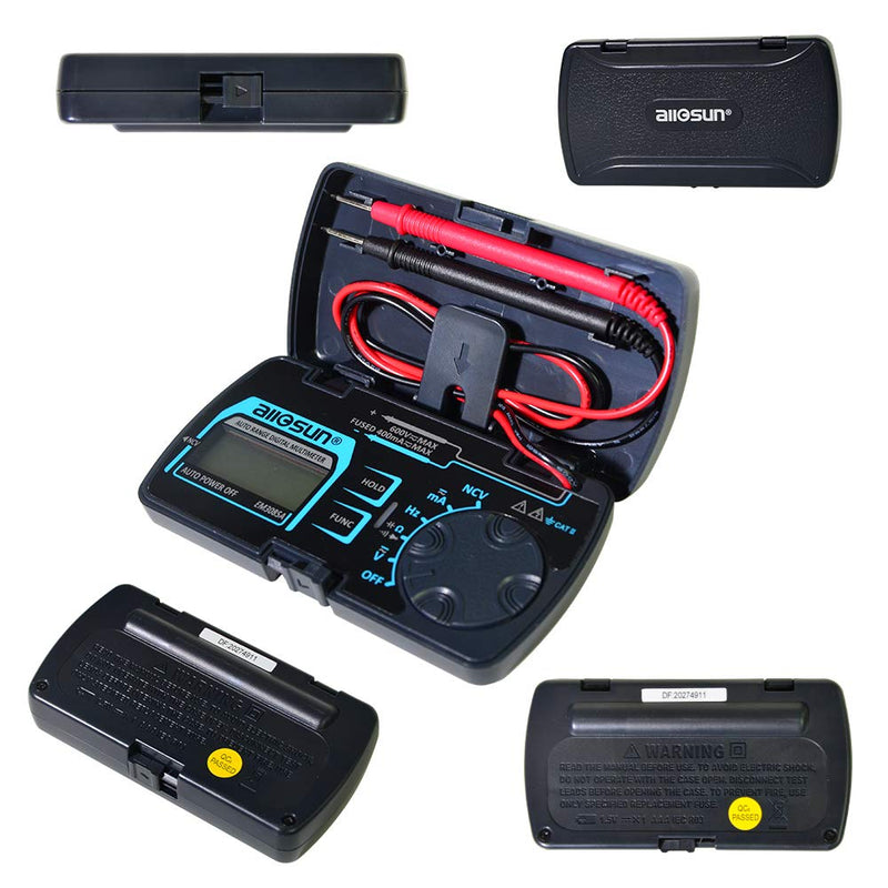 allsun em3085a 3 3/4 Digits Auto Ranging Pocket Digital Multimeter Mini Electrical Mete AC/DC Ohm Volt Amp Capacitance Frequency Diode Continuity LCD Home Measuring Tool Autoranging