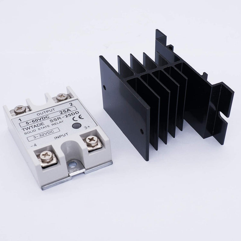 TWTADE SSR-25 DD 25A DC 3-32V to DC 5-60V SSR Solid State Relay + Heat Sink DC to DC 25A