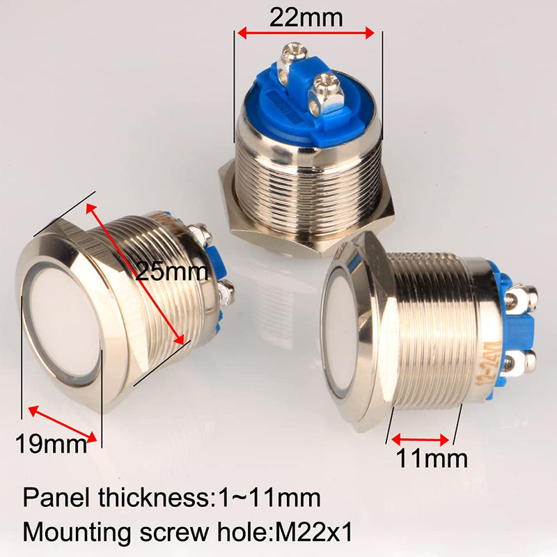 GUUZI 5pcs 12V-24V 22mm LED Metal Indicator Light Waterproof Signal Lamp with Wire(White) White-22mm
