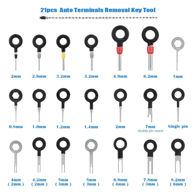 Glarks Pin Terminals Tool Set, A Crimper Tool and 21Pcs Pin Terminals Removal Key Tools for Car Auto Wire Connector Terminal Pin Crimping and Extractor Puller Remover Repair