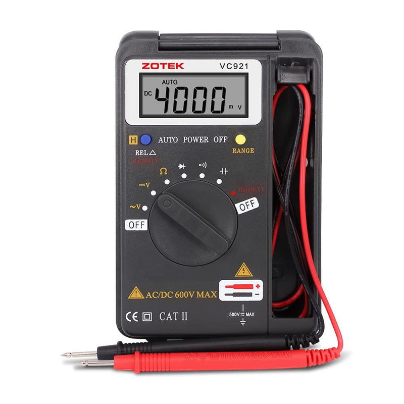 Digital Multimeter, Auto Ranging Pocket Digital Multimeter Digital Multi Tester - AC DC Voltage DC Current Resistance Diodes Capacitance Transistor Measuring Instrument (VC921) Black VC921