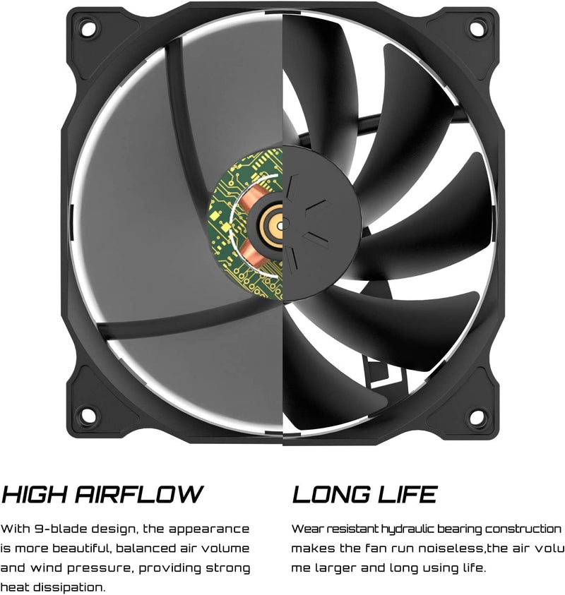 uphere 5-Pack PWM 4PIN Long Life Computer Case Fan 120mm Cooling Case Fan for Computer Cases Cooling,12BK4-5 PWM 4-Pin