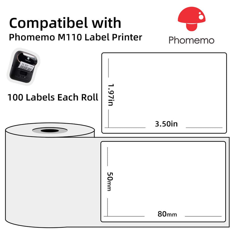 Phomemo 1.97"x3.15" (50x80mm) Self-Adhesive Direct Thermal Labels Printer Label Paper for Phomemo M110 M200 Label Maker 1.97"x3.15" (50x80 mm) 1 Roll