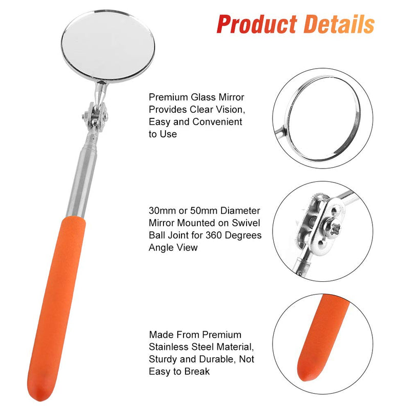 Retractable Round Inspection Mirror Telescoping Mirror Round Telescopic Mirror Tool Hand Tool with Handle for Mechanics Cars(50×600mm Grip Cover)