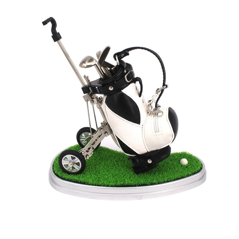 HKOO Golf Gift Golf Pens Holder, Golf Bag Holder with 3 Pieces Aluminum Pen Golf Bag Pencil Holder,Golf Souvenirs Gifts for Golfer Fans Coworker White and Black