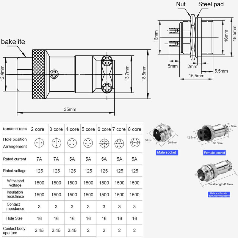 DIYhz GX16 4 Pins Panel Metal Mount Circular Metal Aviation Connector Adapter Male Female Plug Socket (5 Pcs)