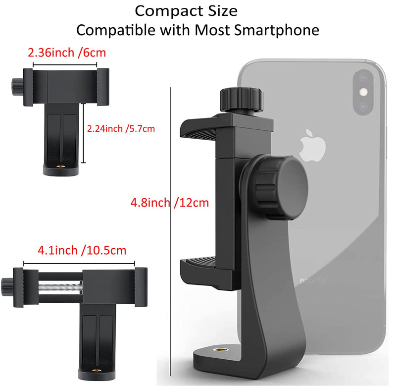 Cell Phone Tripod Mount Adapter (2 Pack), Universal Phone Holder Adjustable Clamp, 360 Degree Rotatable Bracket 1/4" Screw Clip for iPhone, Samsumg, Selfie Stick, Monopod