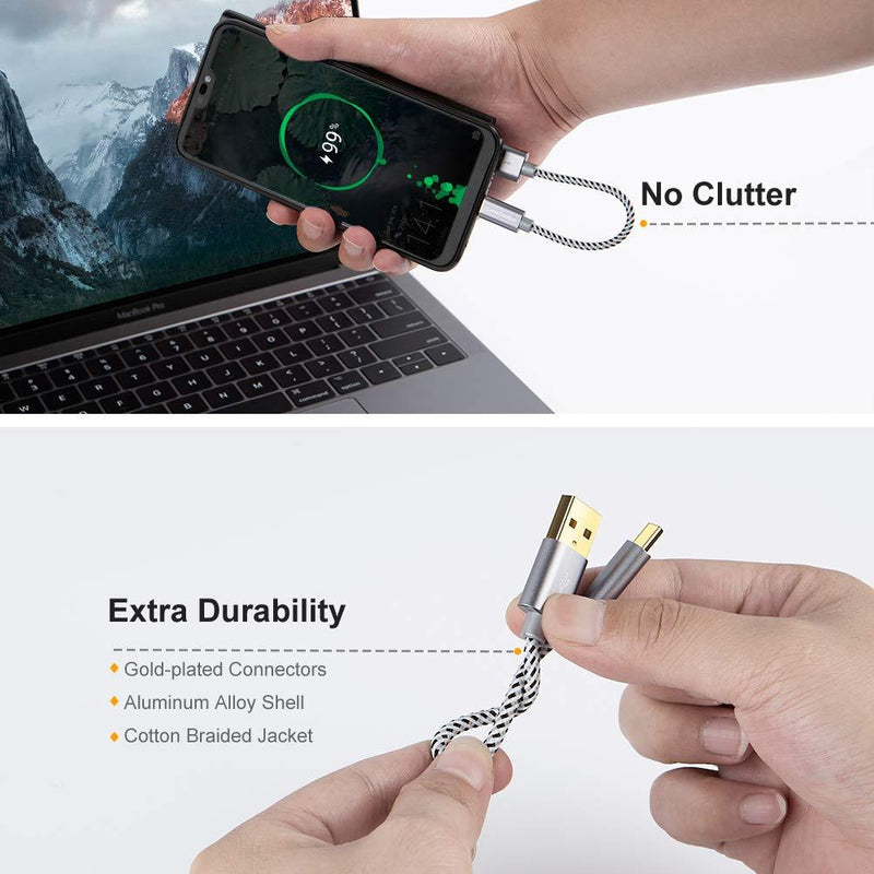 CableCreation Short USB C Cable, [2-Pack] 0.5ft 6 inch USB C to A Cable Braided 3A Fast Charging, Compatible with Galaxy S20/S10/S9/S9+, Note 10 9 8, LG V50 V30, Space Gray [56K Ohm Resistance] 2