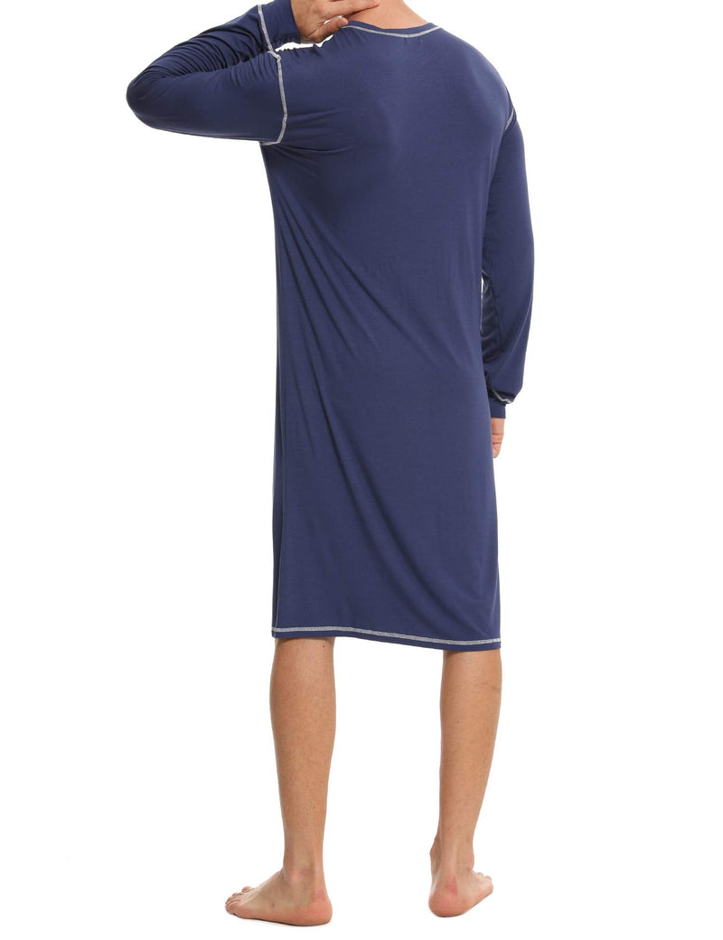 SWOMOG Men's Nightshirt Long Sleeve Crewneck Modal Nightgown Loose Comfy Sleep Shirt Small Navy Blue