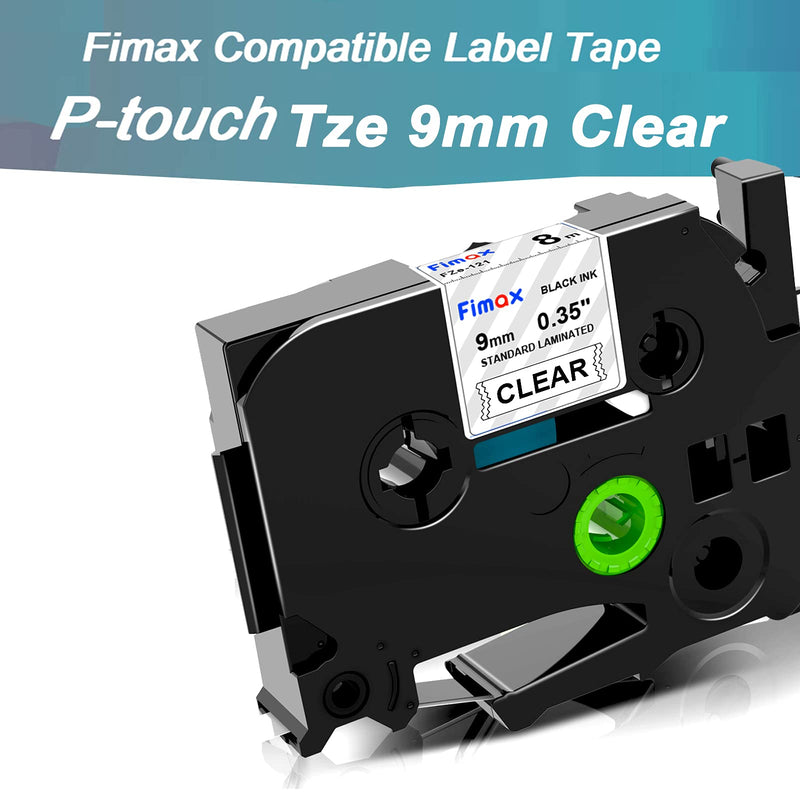 Fimax Compatible Label Tape Replacement for Tze 9mm TZe-121 Label Tape use for Brother PT-D210 PTH110 PTD400AD PTD600 Label Makers, 2-Pack (Black on Clear, 8m) 9mm 3/8 Inch