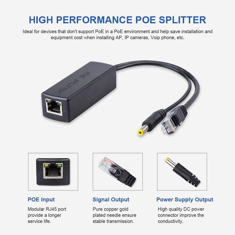 Active POE Splitter Adapter, 48V to 12V, IEEE 802.3af Compliant 10/100Mbps up to 100 Meters for Surveillance Camera, Wireless Access Point and VoIP Phone, 2-Pack 100M Active POE Splitter