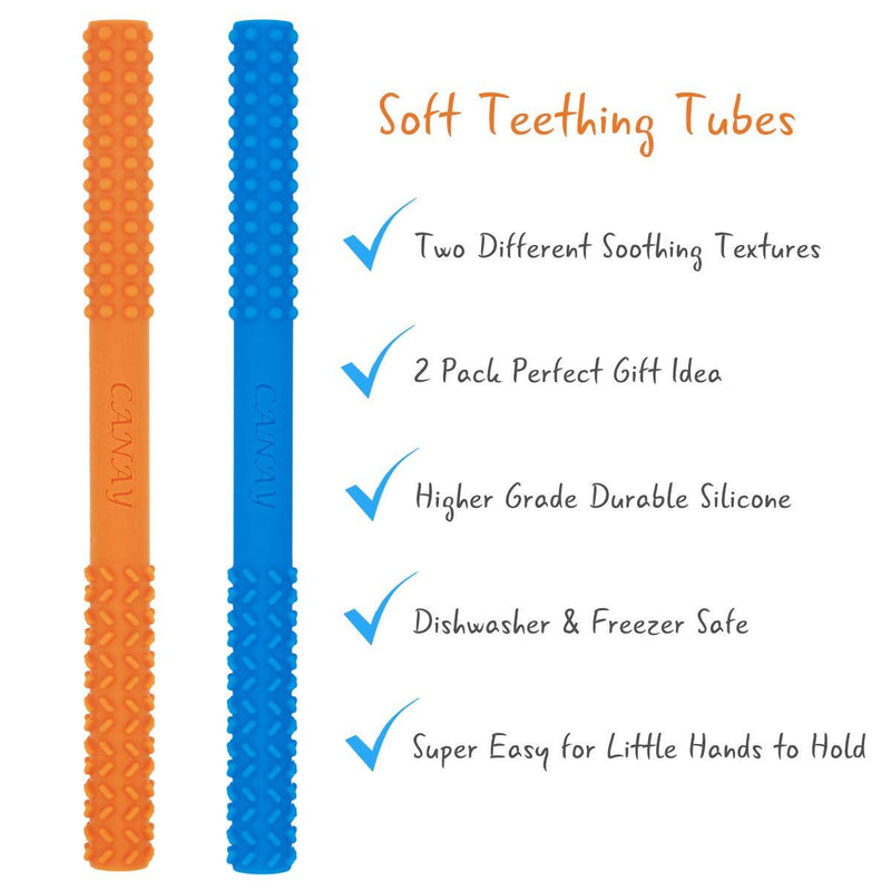 Original Hollow Teething Tubes (6.8'' Long) â€“ Soft Silicone Teething Toys for Babies 3-6 Months 6-12 Months - BPA Free / Dishwasher & Refrigirator Safe - Different Soft Textures for Infant Toddlers