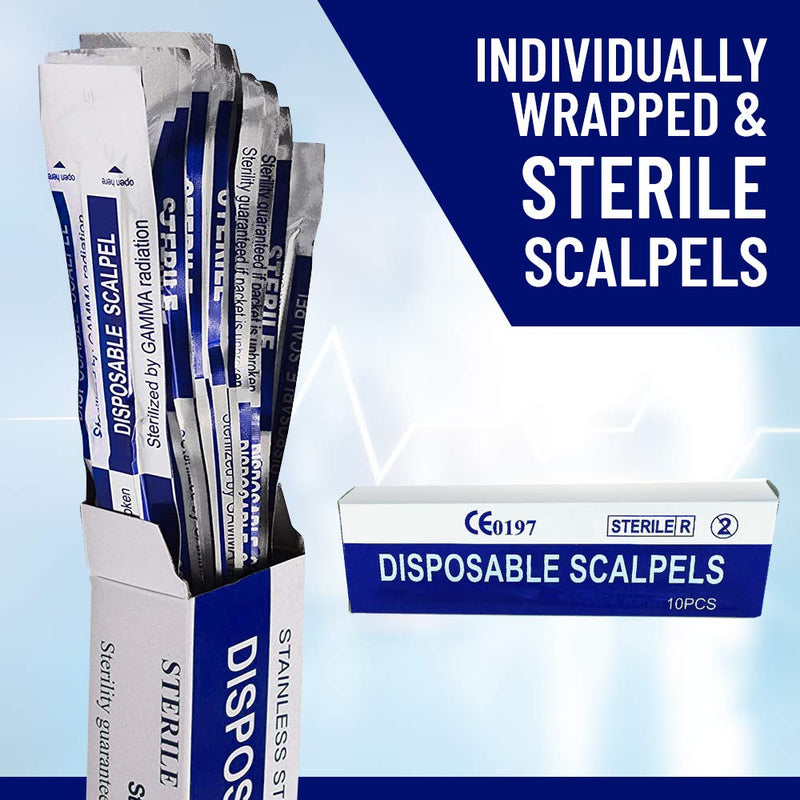 MedHelp Disposable Scalpel 10 Disposable Dermaplaning Tool Scalpel Blades with Plastic Handle, High Carbon Steel Dermablade Blades. Individually Wrapped #10 Surgical Blades, Sterile ● Box of 10
