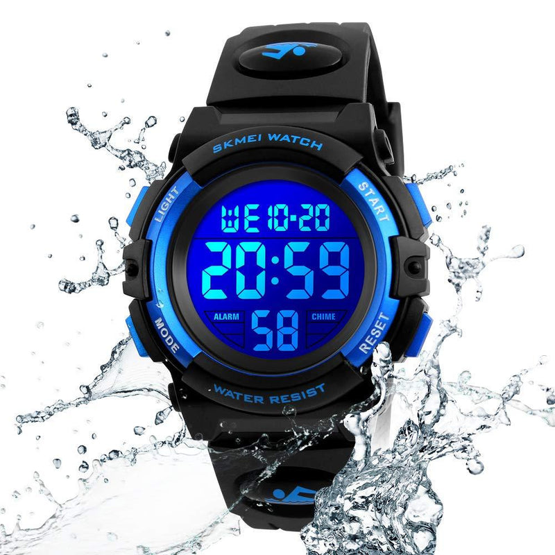 Boys Watch Digital Sports Waterproof Electronic Childrens Kids Watches Alarm Clock 12/24 H Stopwatch Calendar Boy Girl Wristwatch Blue Black