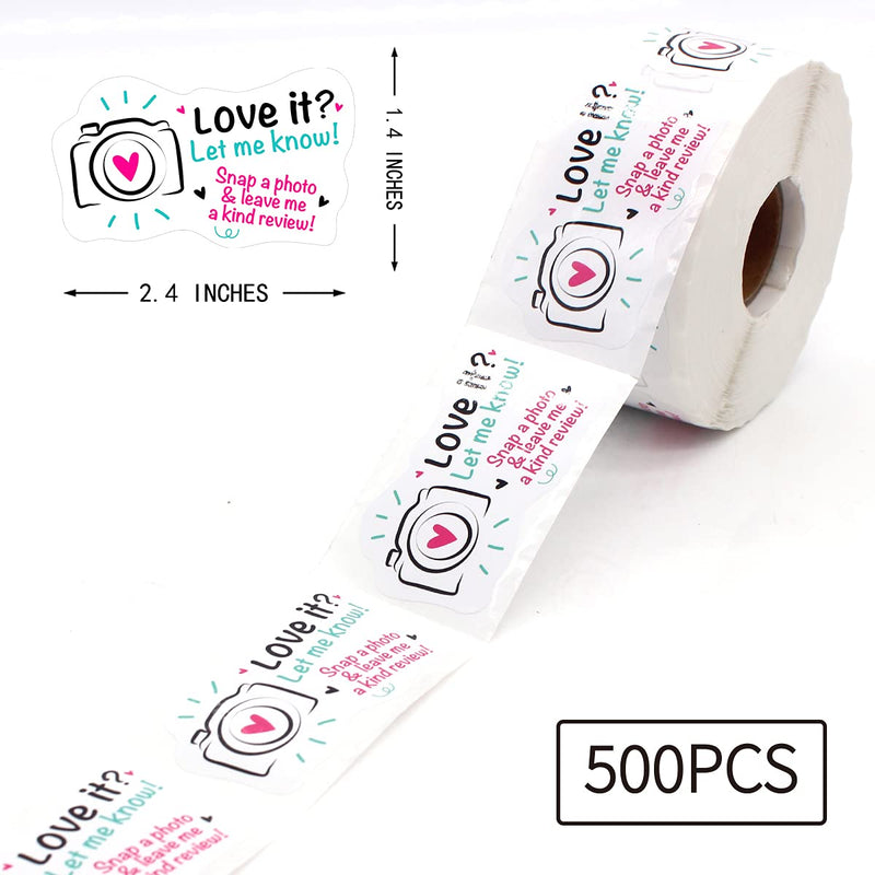 Littlefa 1.5’’ Love it Let Me Know with Cute Camera Design Stickers,Thank You Stickers,Bakeries Stickers,Handmade Stickers,Small Business Stickers, Envelopes Stickers, Gift Bags Packaging 500 PCS